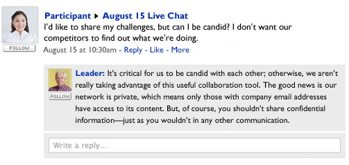 Live chat between participant and leader
