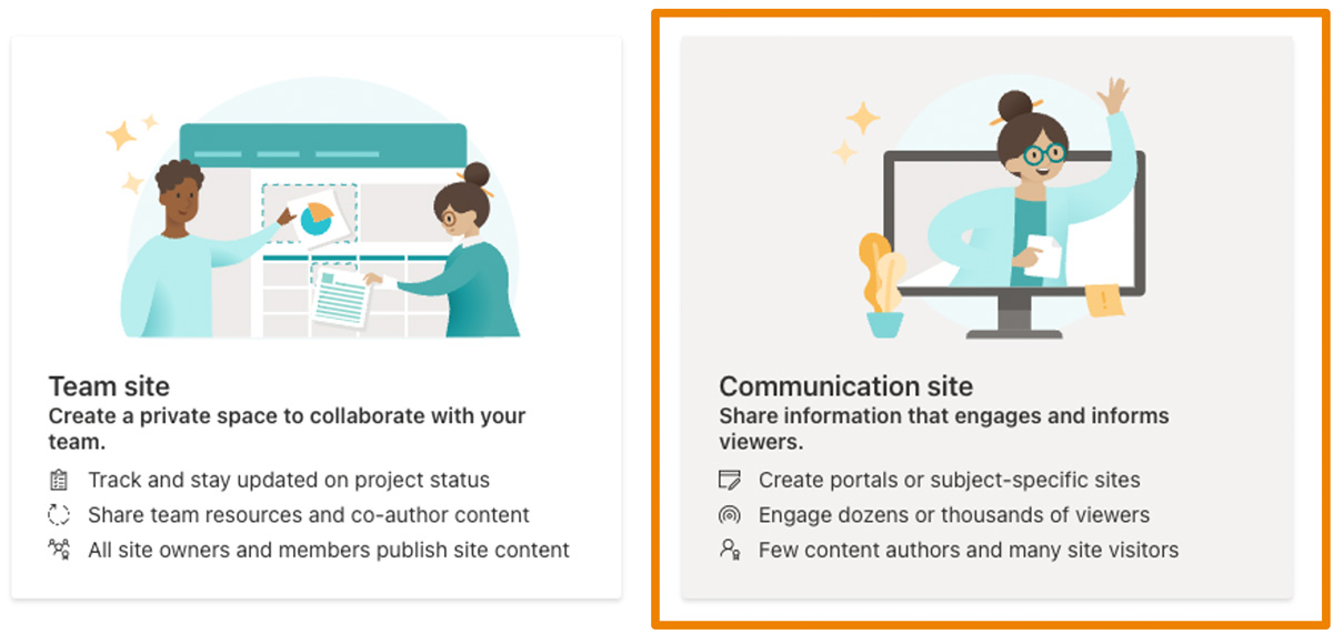 SharePoint Communication site choices